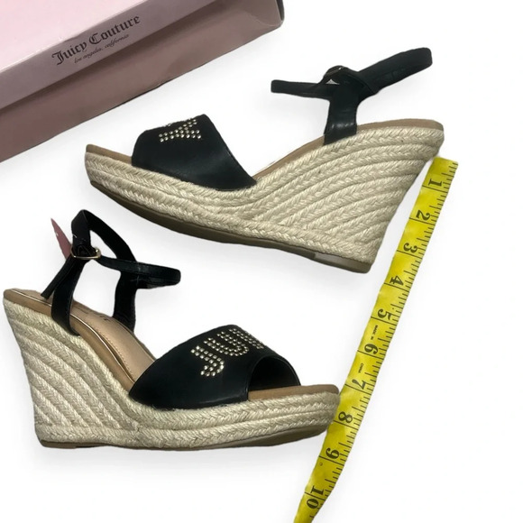 Juicy Couture Black Metal Stud Espadrille Platform Ankle Strap Wedge Sandals 9 - Picture 8 of 14